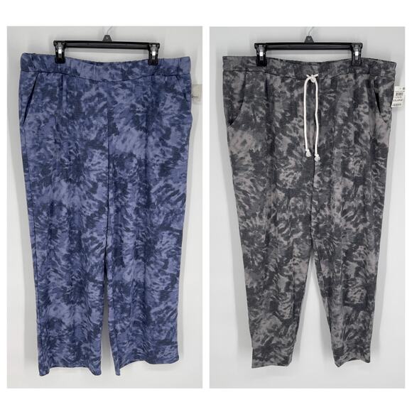 Jenni NEW Womens 2 Pc Bundle Sleep PJ Pants XXL Soft Gray, Navy Swirl Tiedye - Picture 1 of 11